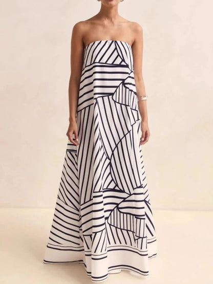Maxi-jurk met plooien en print in buisstijl