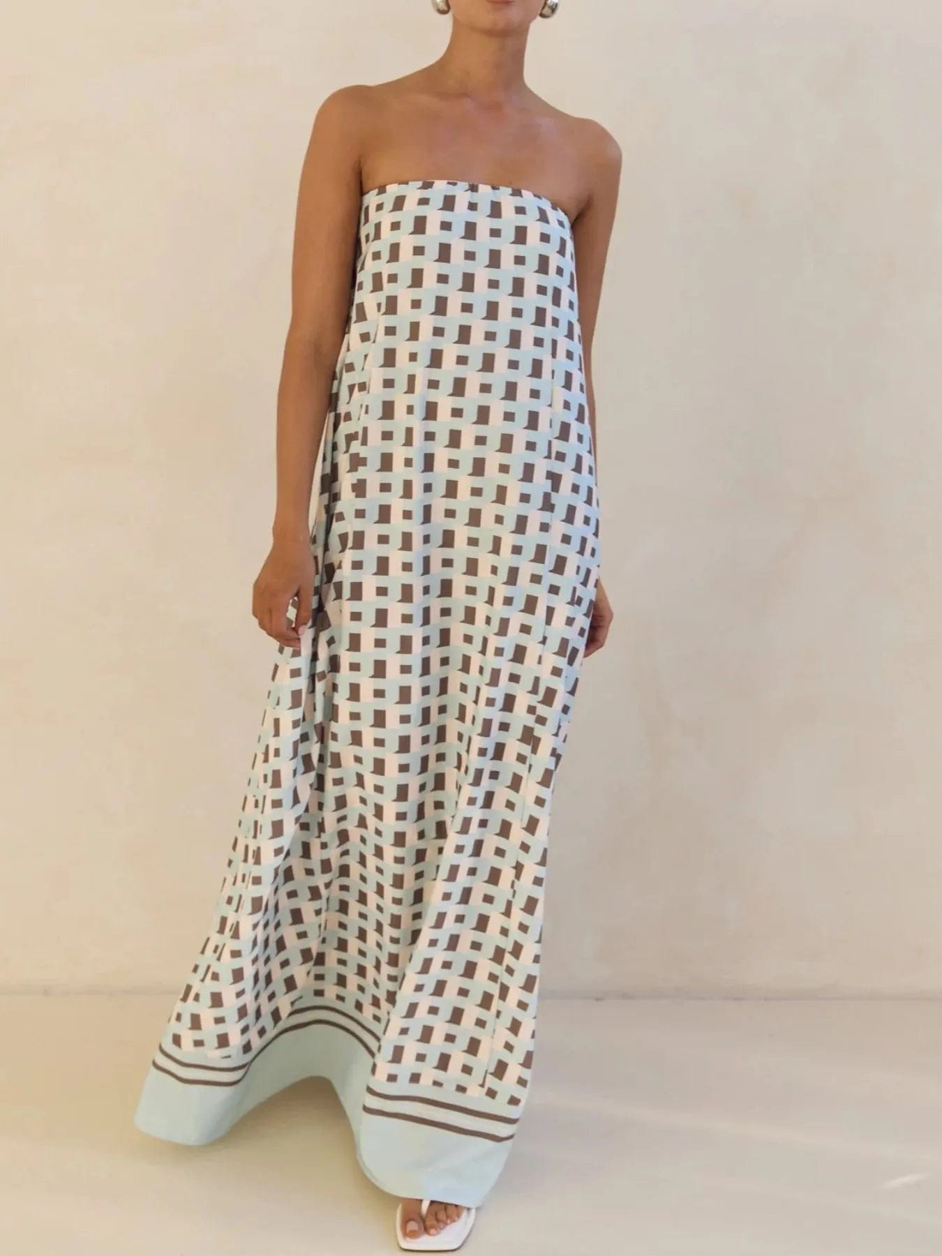 Maxi-jurk met plooien en print in buisstijl