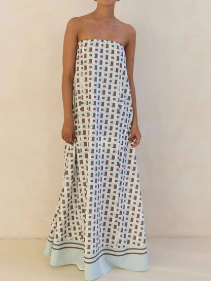 Maxi-jurk met plooien en print in buisstijl