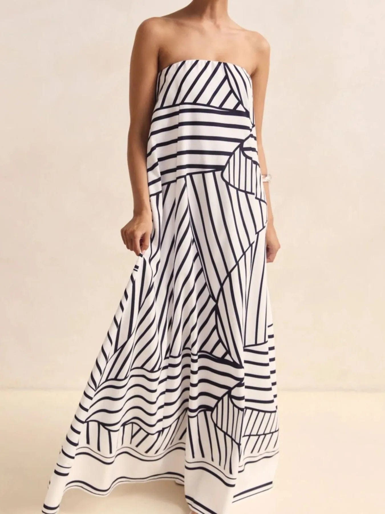 Maxi-jurk met plooien en print in buisstijl