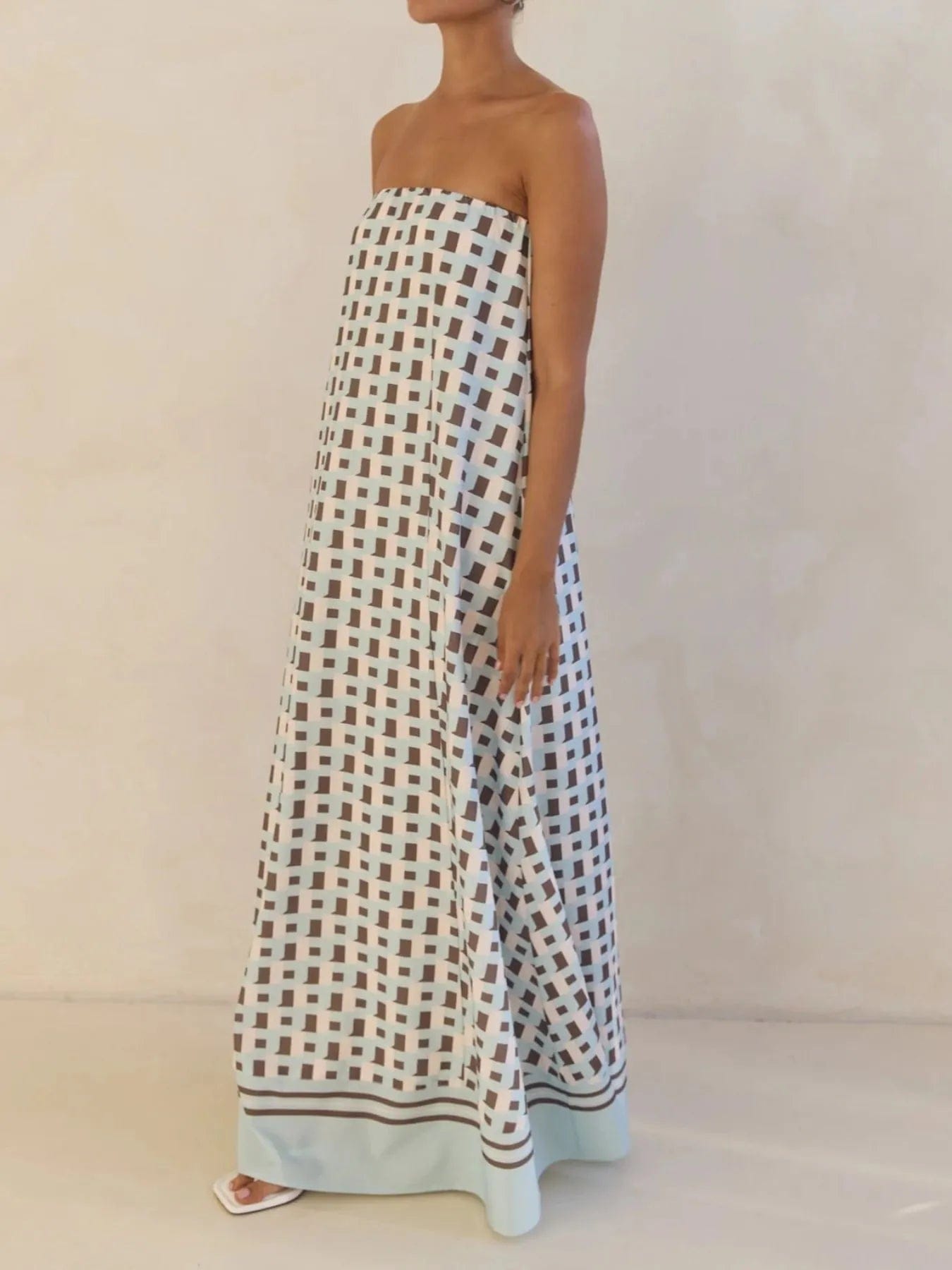 Maxi-jurk met plooien en print in buisstijl