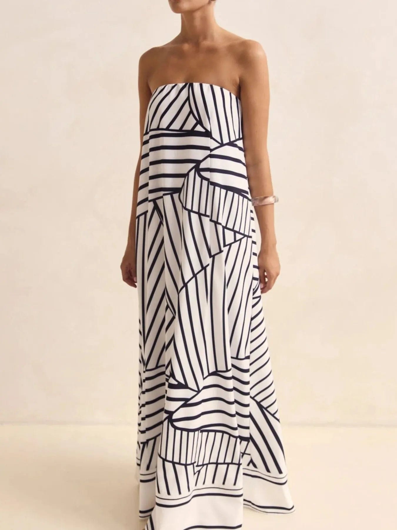 Maxi-jurk met plooien en print in buisstijl