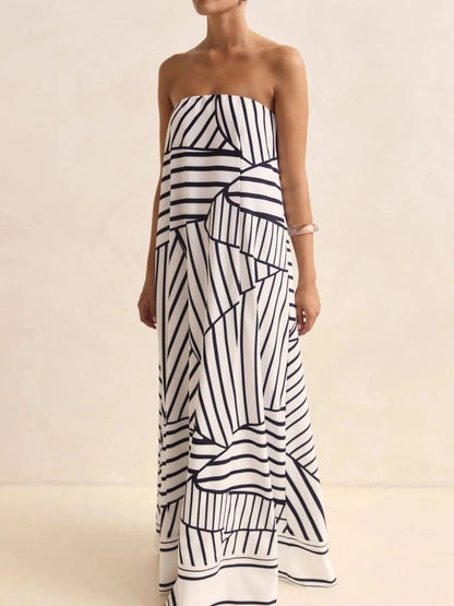 Maxi-jurk met plooien en print in buisstijl