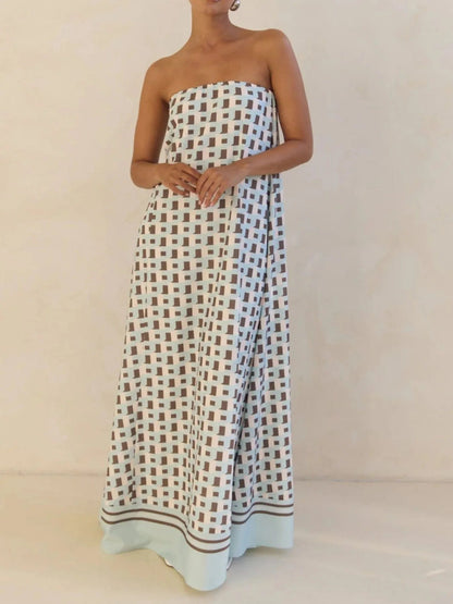 Maxi-jurk met plooien en print in buisstijl