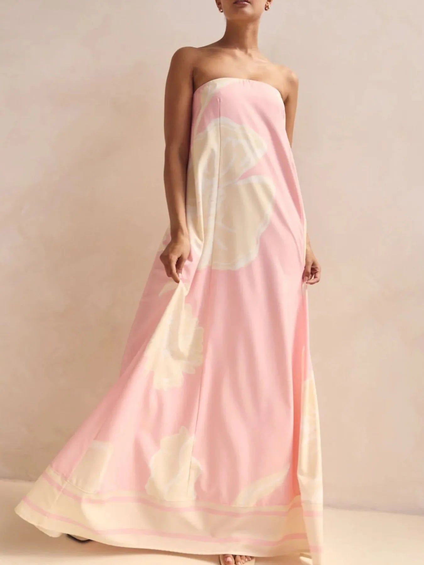 Maxi-jurk met plooien en print in buisstijl