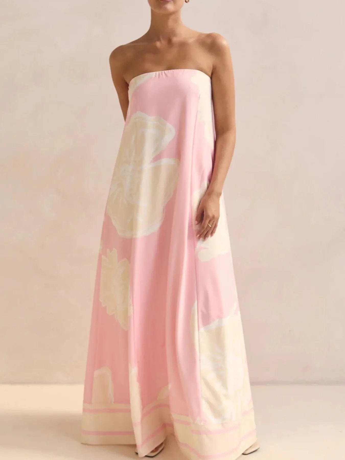 Maxi-jurk met plooien en print in buisstijl