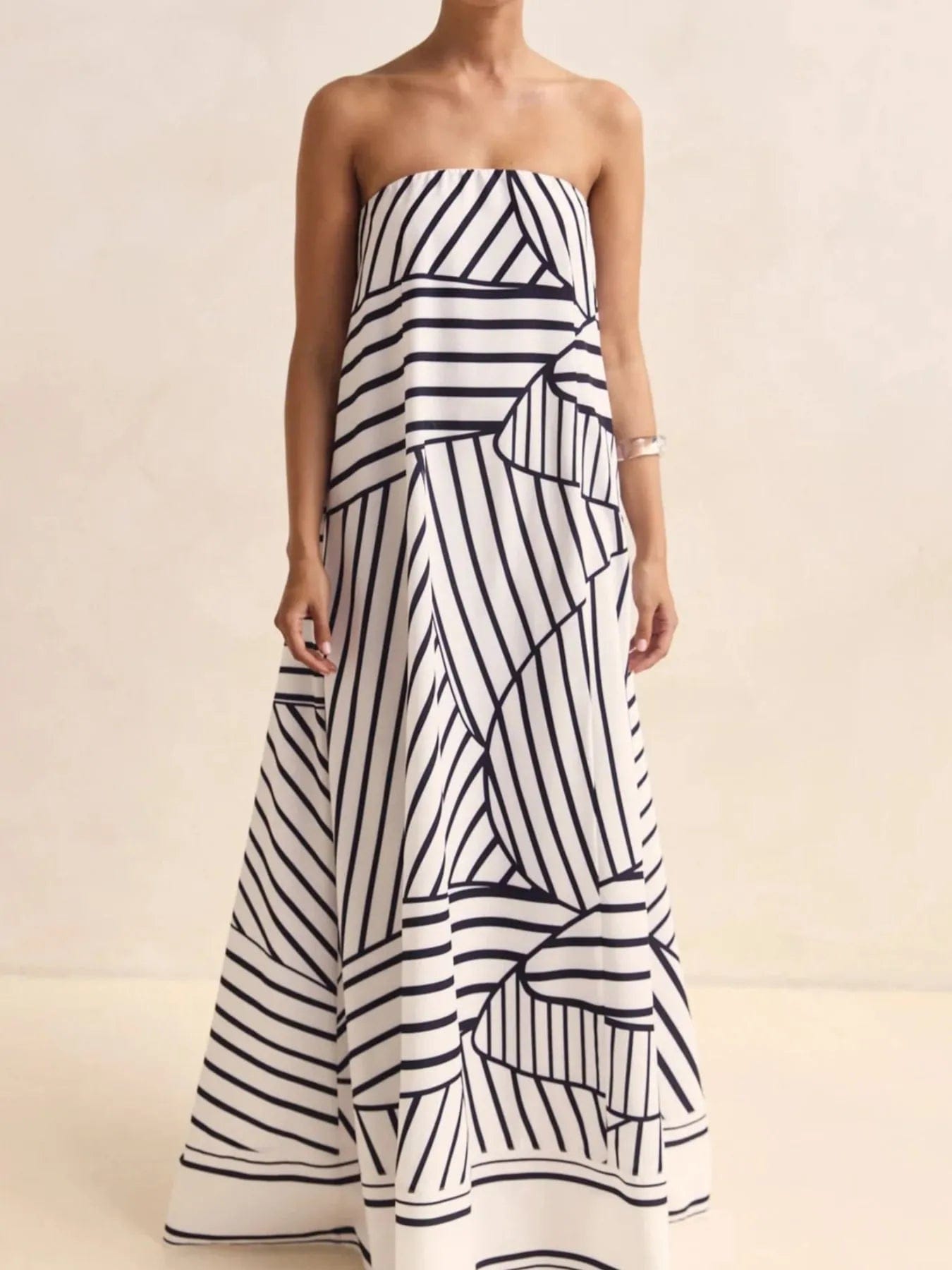 Maxi-jurk met plooien en print in buisstijl