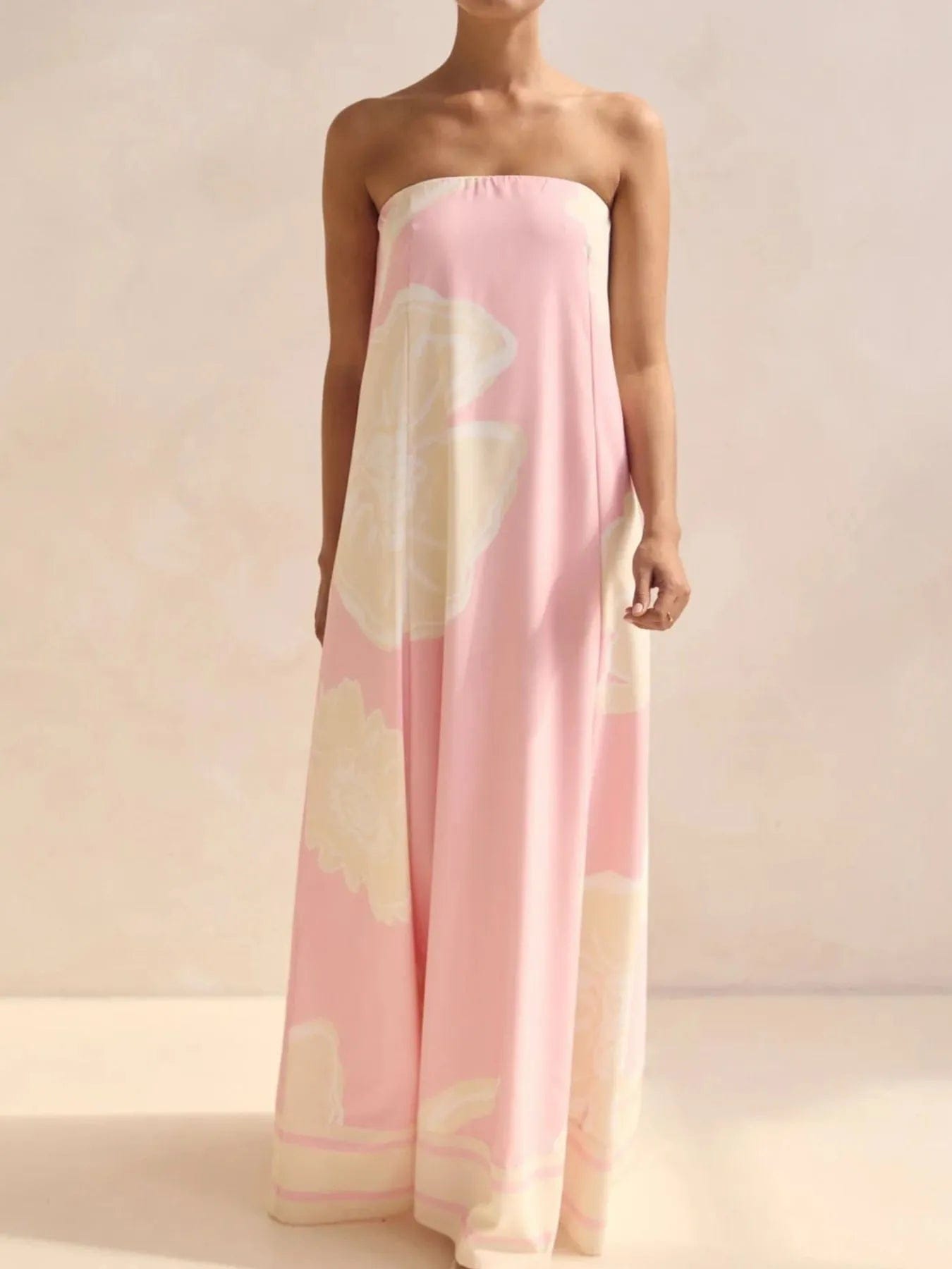 Maxi-jurk met plooien en print in buisstijl