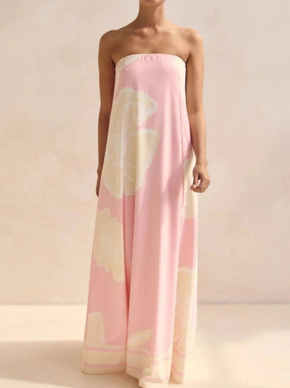 Maxi-jurk met plooien en print in buisstijl