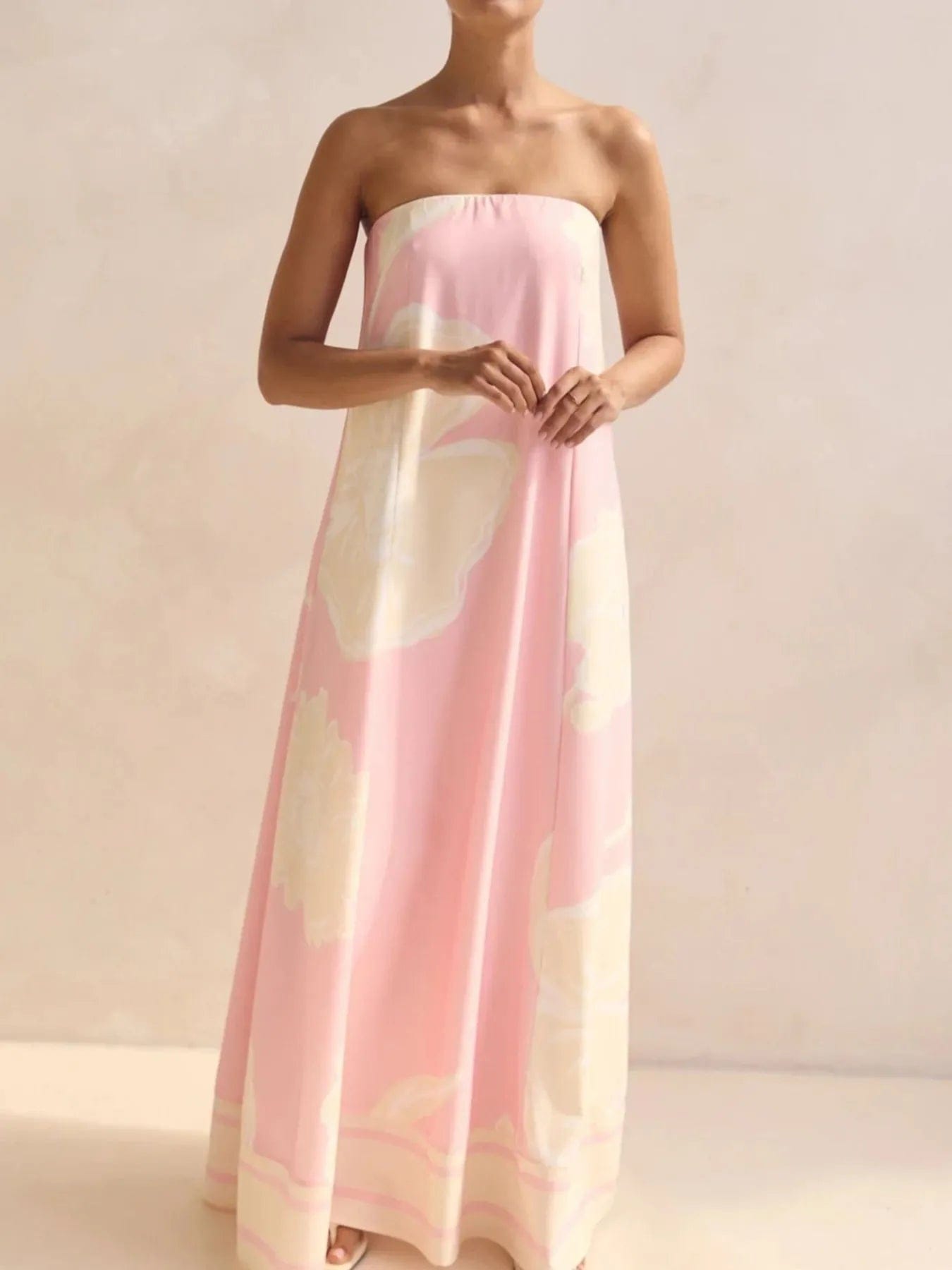 Maxi-jurk met plooien en print in buisstijl