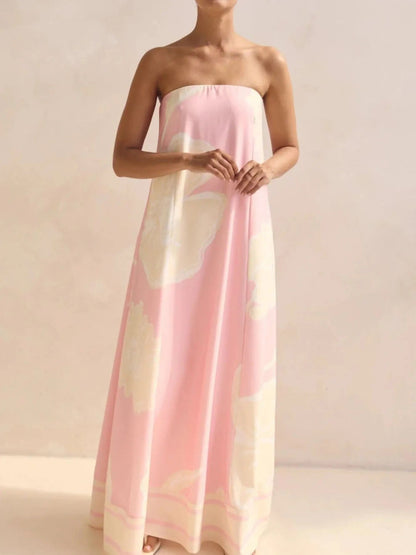 Maxi-jurk met plooien en print in buisstijl