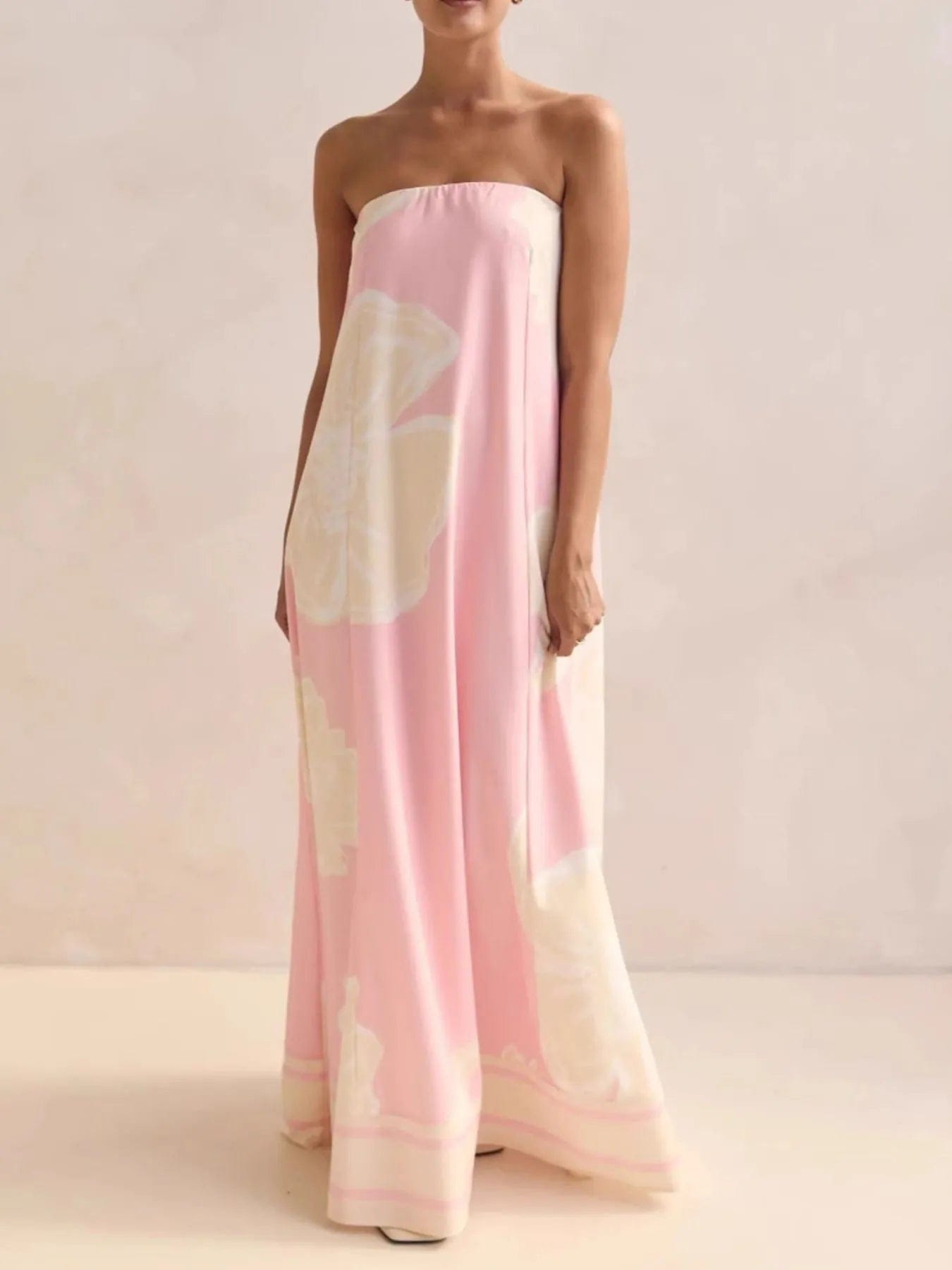 Maxi-jurk met plooien en print in buisstijl