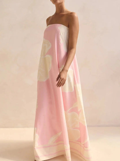 Maxi-jurk met plooien en print in buisstijl