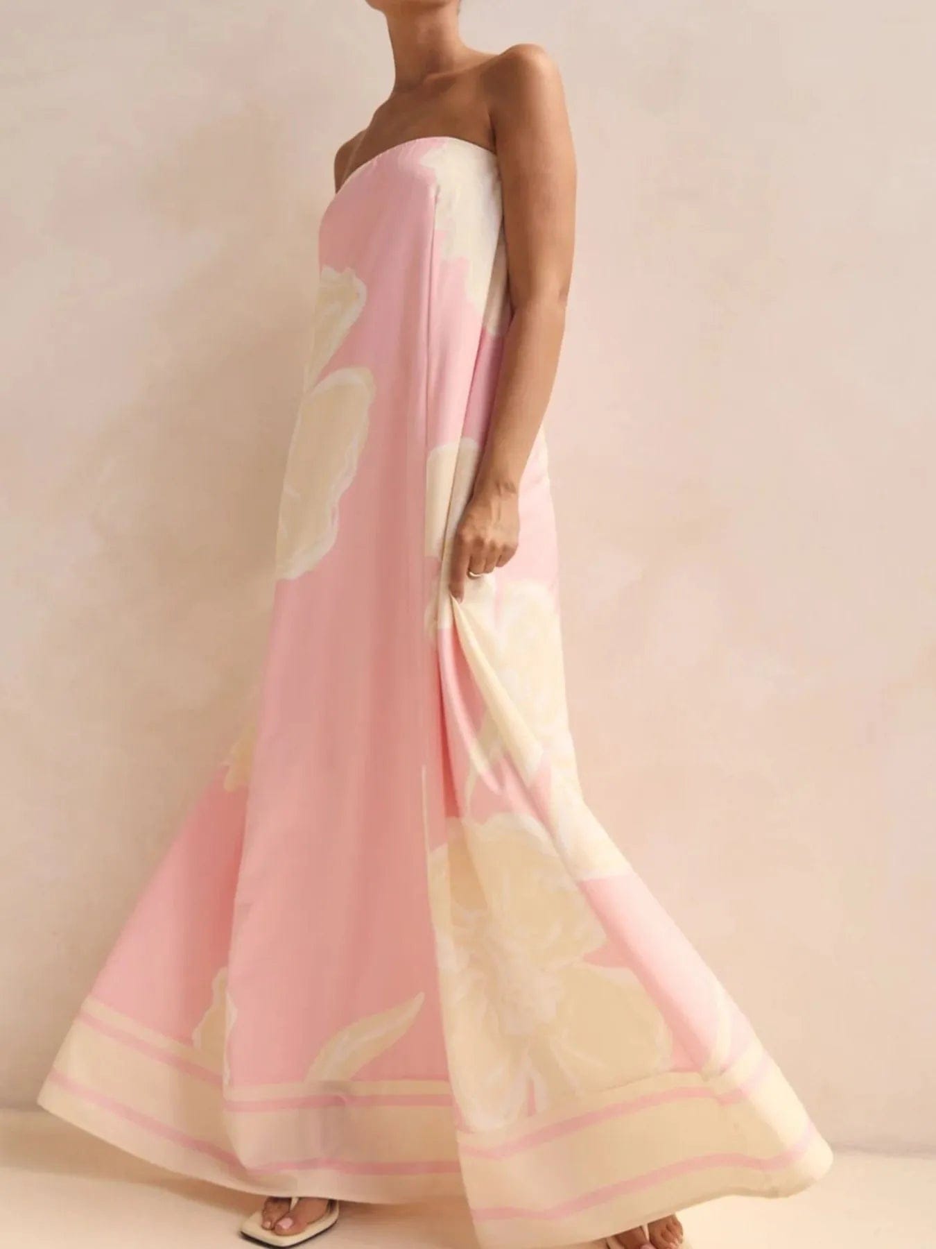 Maxi-jurk met plooien en print in buisstijl