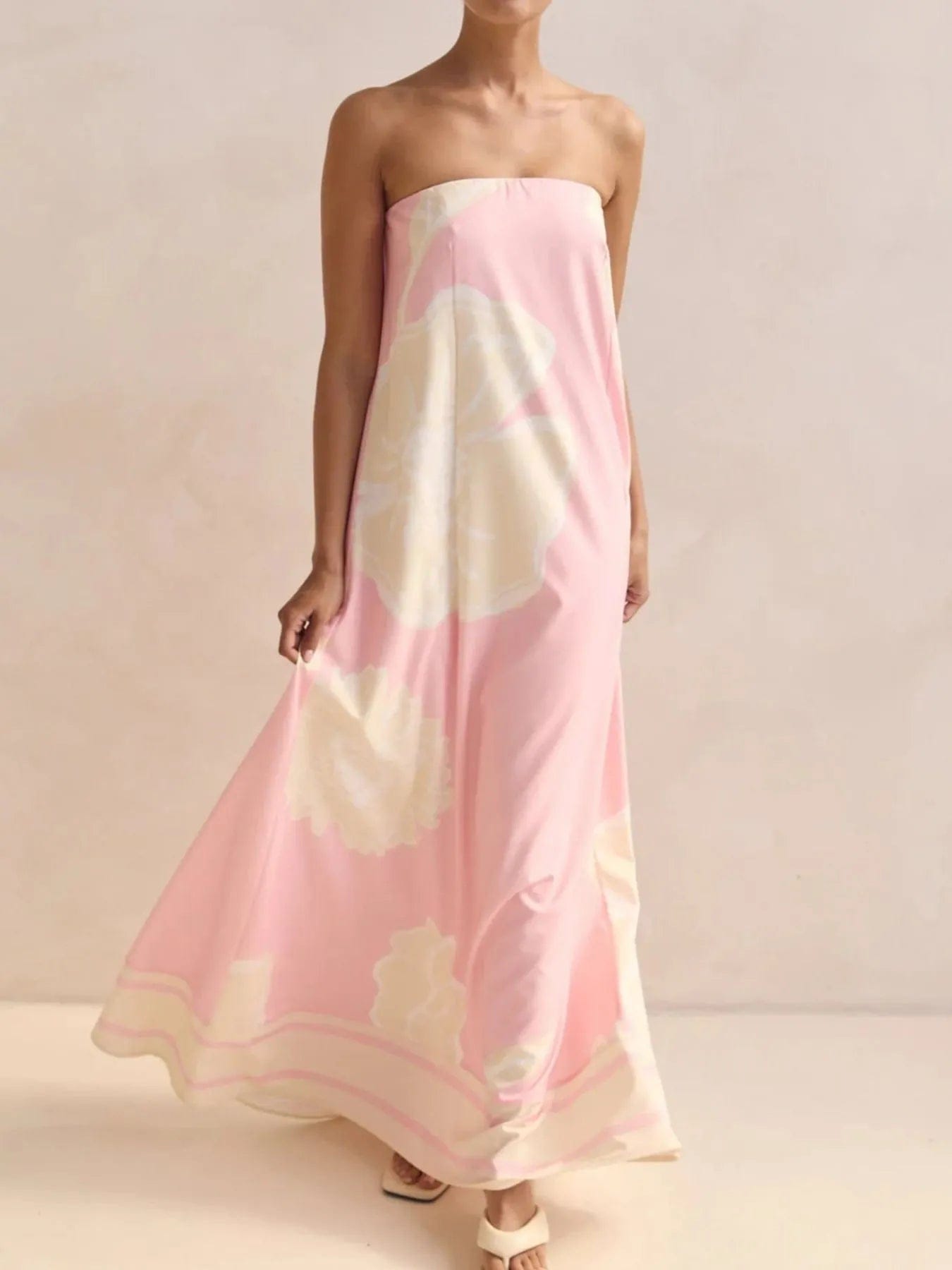 Maxi-jurk met plooien en print in buisstijl
