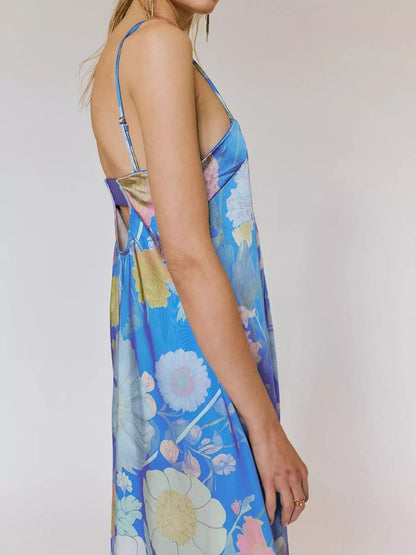 Maxi-jurk van polyester met bloemenprint en mouwloos design