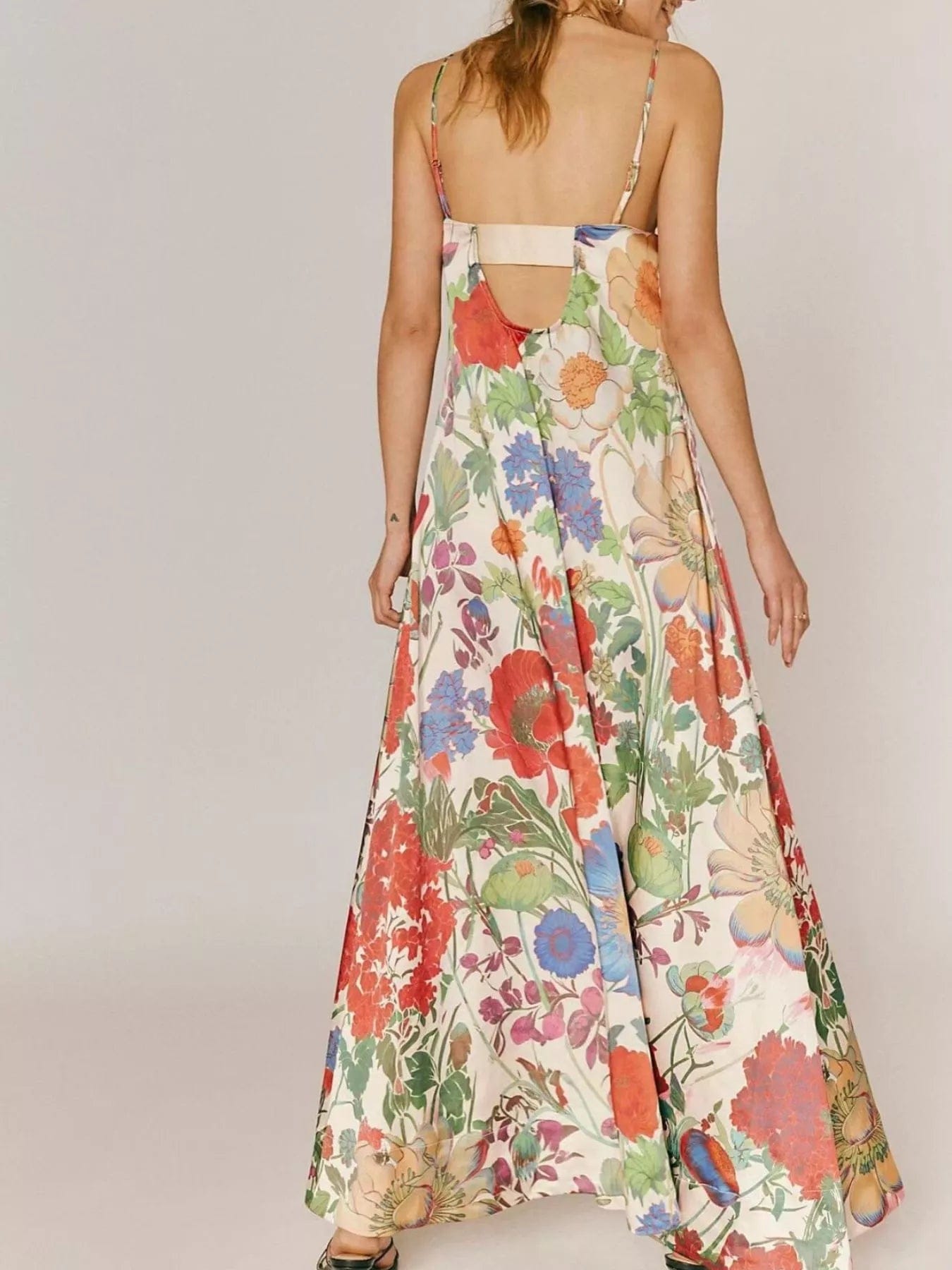 Maxi-jurk van polyester met bloemenprint en mouwloos design