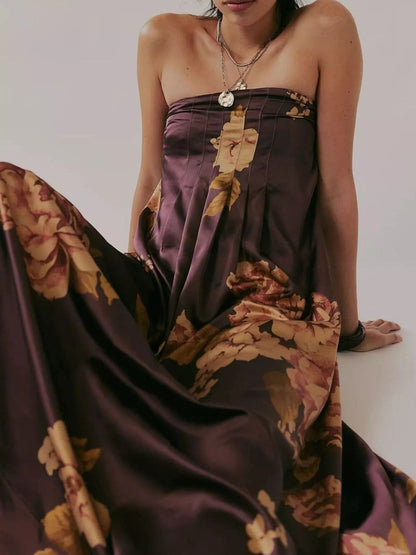 Maxi-jurk van polyester met bloemenprint en mouwloos design
