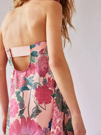 Maxi-jurk van polyester met bloemenprint en mouwloos design