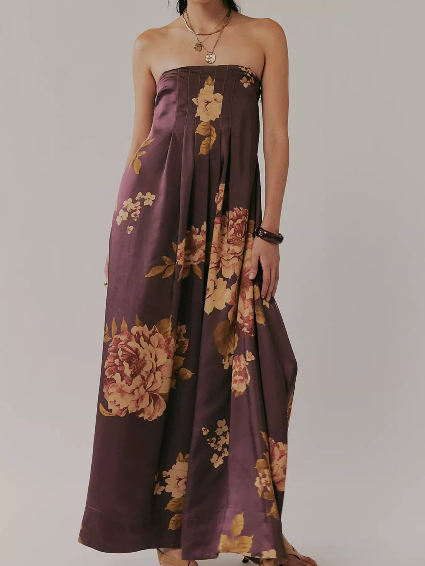 Maxi-jurk van polyester met bloemenprint en mouwloos design