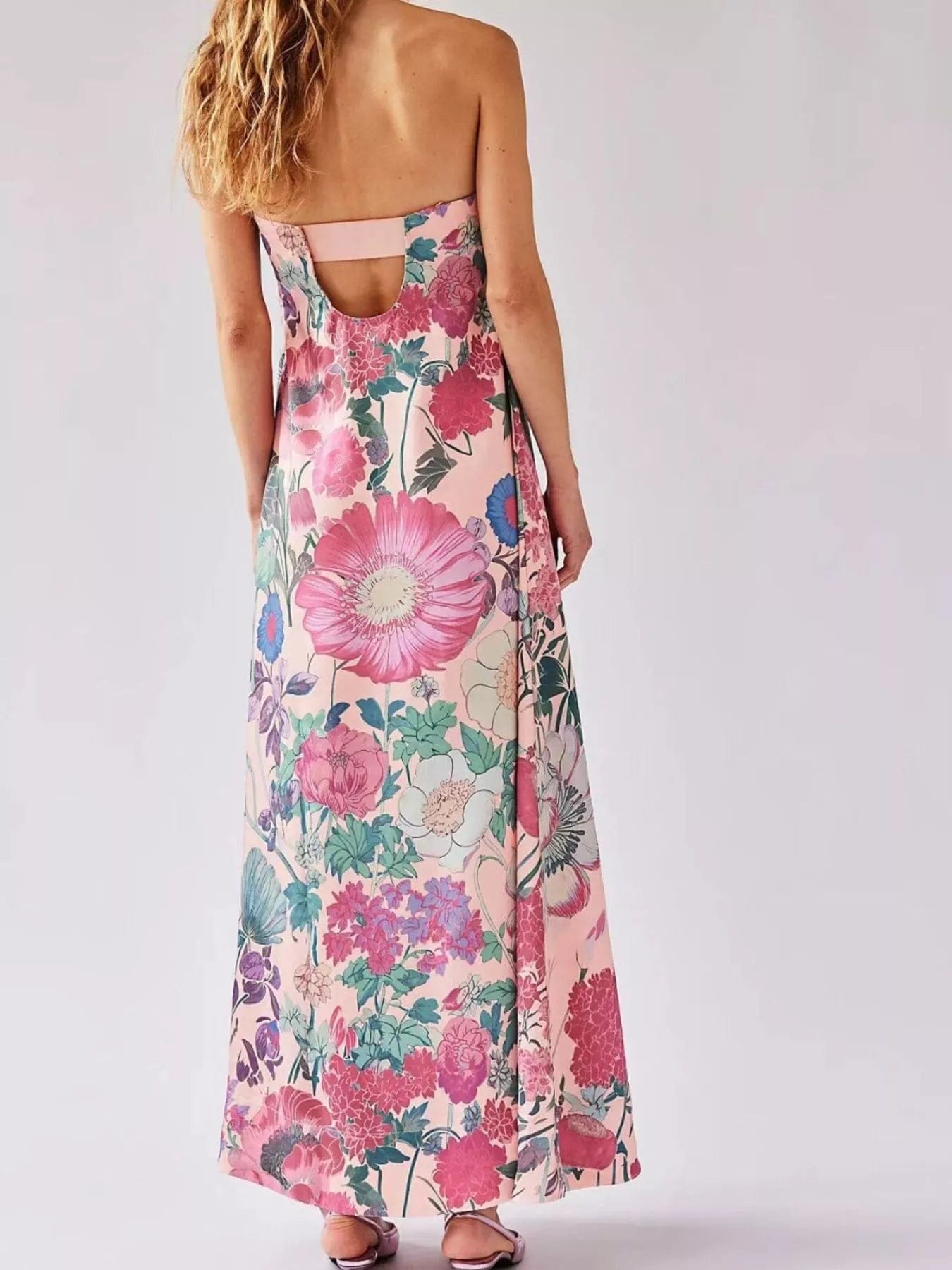 Maxi-jurk van polyester met bloemenprint en mouwloos design