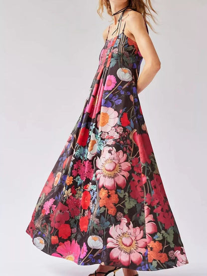Maxi-jurk van polyester met bloemenprint en mouwloos design
