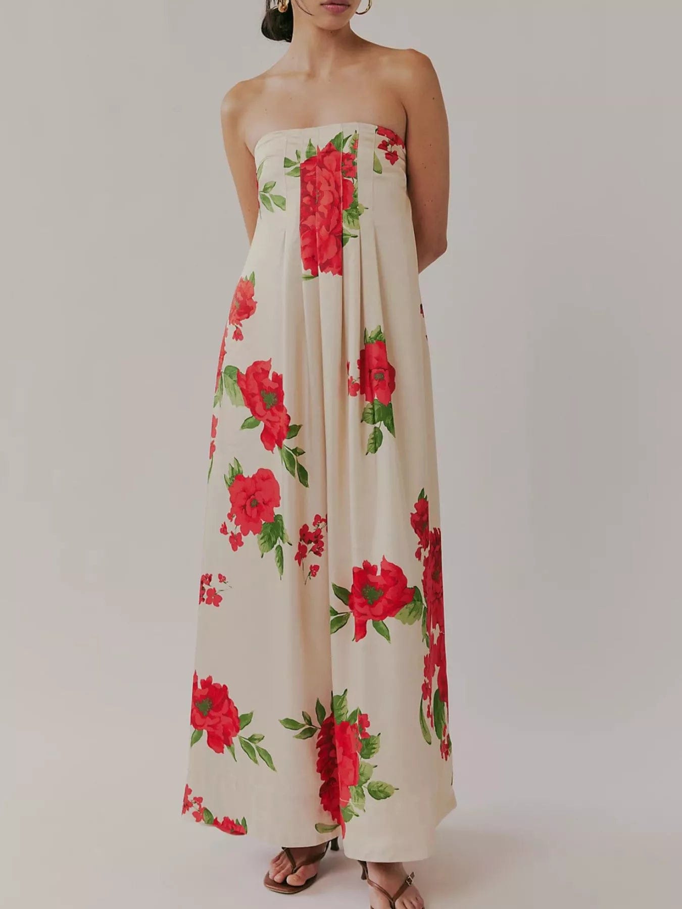 Maxi-jurk van polyester met bloemenprint en mouwloos design
