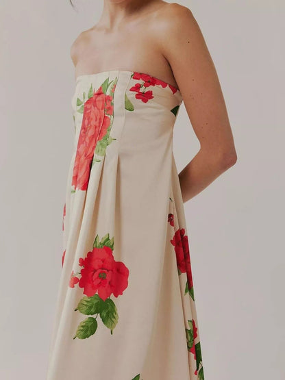 Maxi-jurk van polyester met bloemenprint en mouwloos design