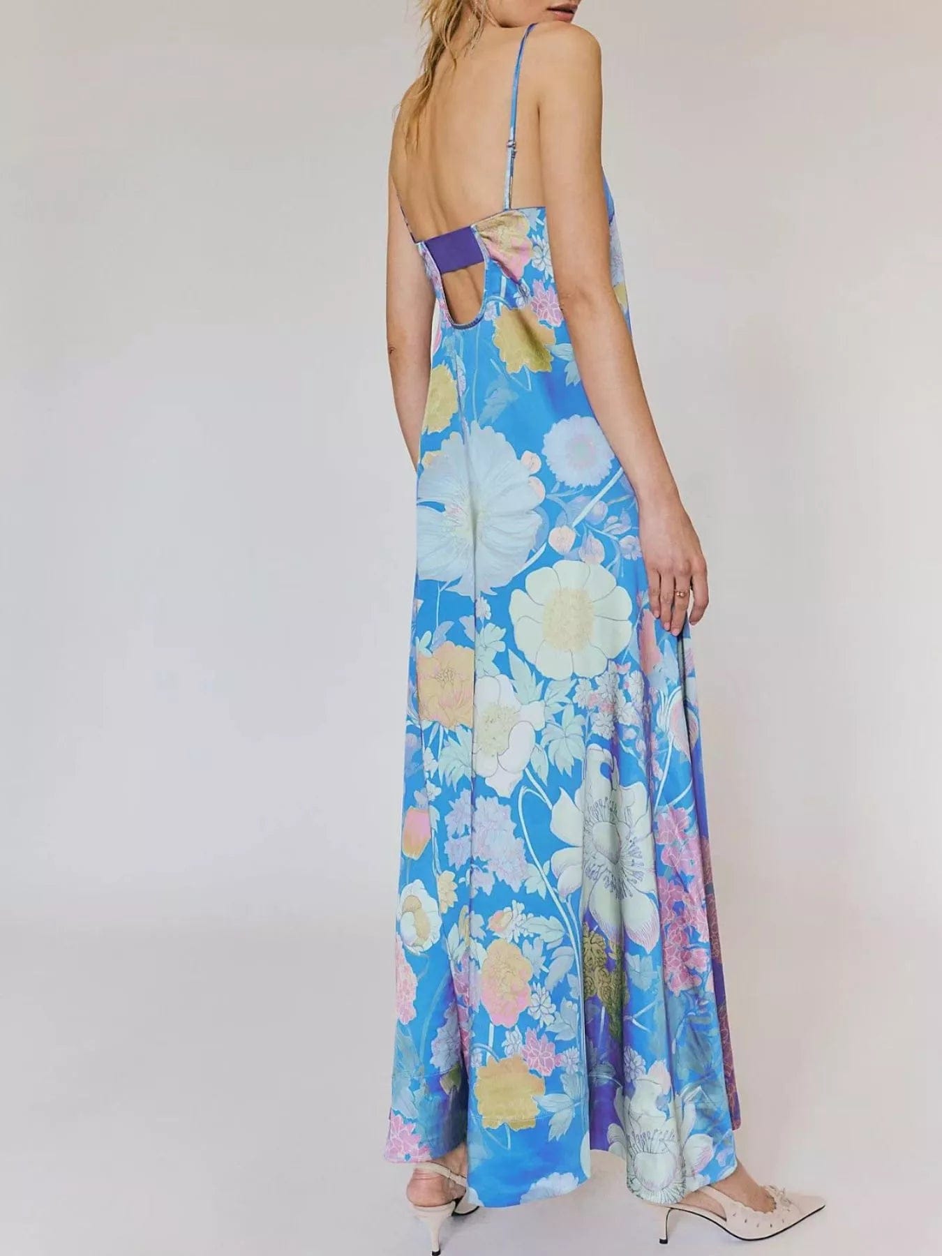 Maxi-jurk van polyester met bloemenprint en mouwloos design