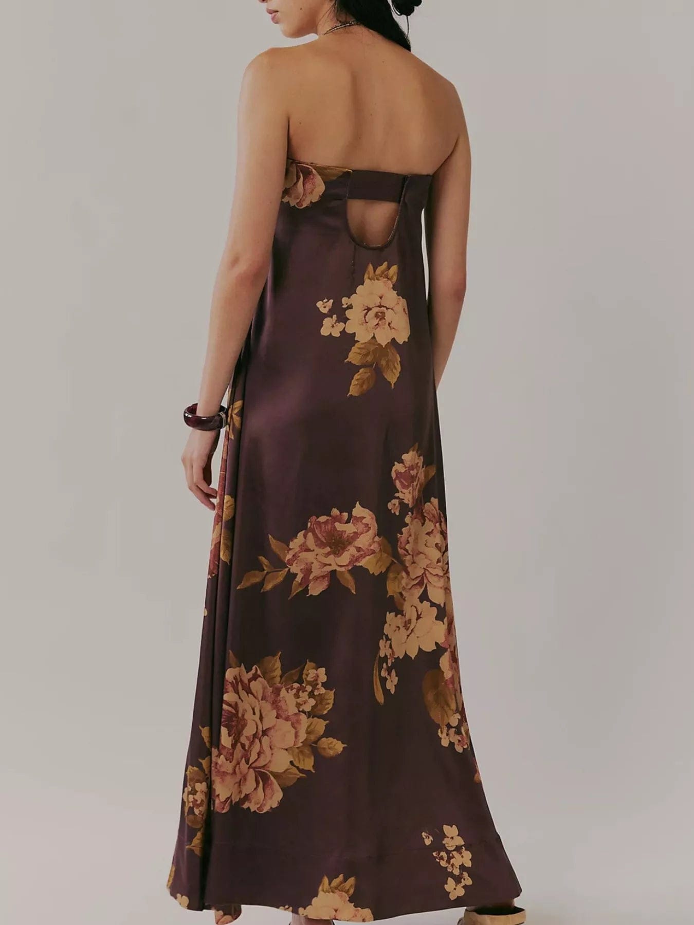 Maxi-jurk van polyester met bloemenprint en mouwloos design