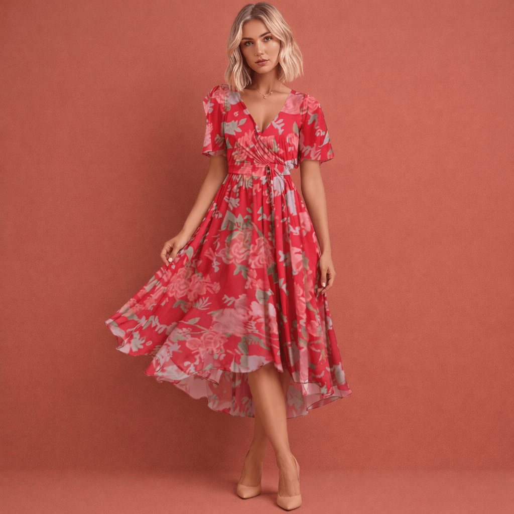 Midi-jurk met bloemenprint en korte mouwen voor dames