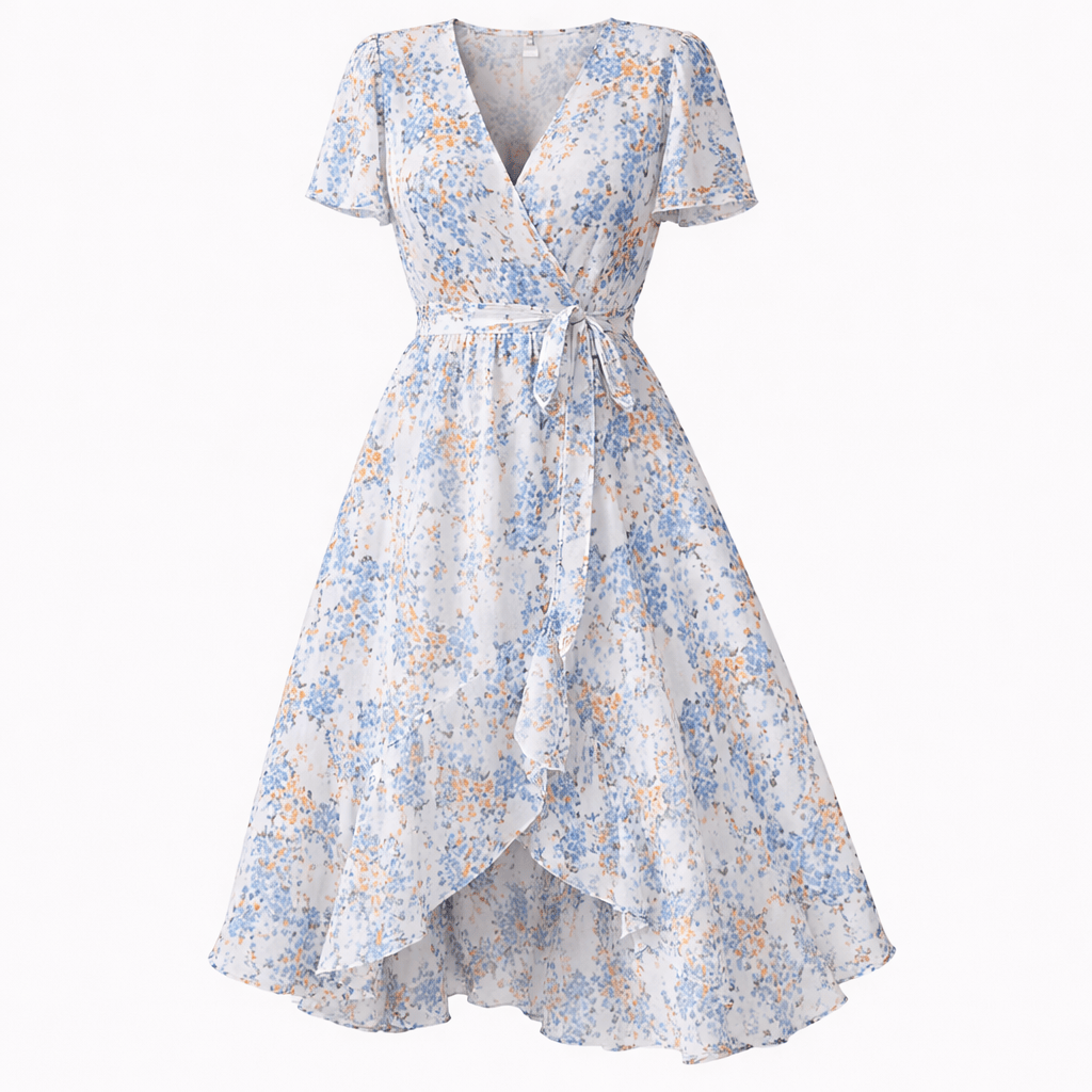 Midi-jurk met bloemenprint en overslag, lichtgewicht polyester