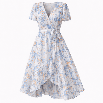 Midi-jurk met bloemenprint en overslag, lichtgewicht polyester