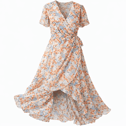 Midi-jurk met bloemenprint en overslag, lichtgewicht polyester