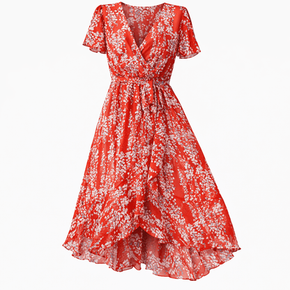 Midi-jurk met bloemenprint en overslag, lichtgewicht polyester