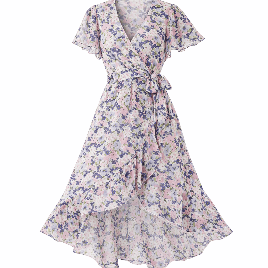 Midi-jurk met bloemenprint en overslag, lichtgewicht polyester