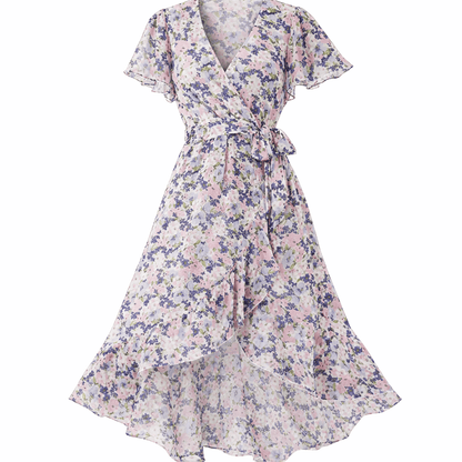 Midi-jurk met bloemenprint en overslag, lichtgewicht polyester