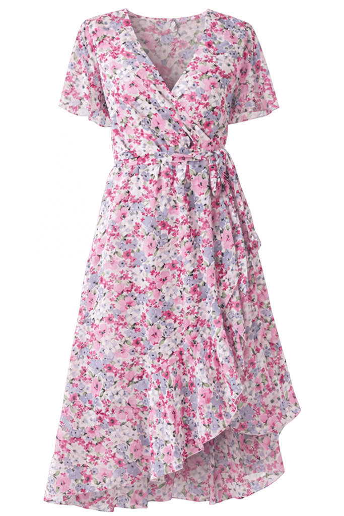 Midi-jurk met bloemenprint en overslag, lichtgewicht polyester