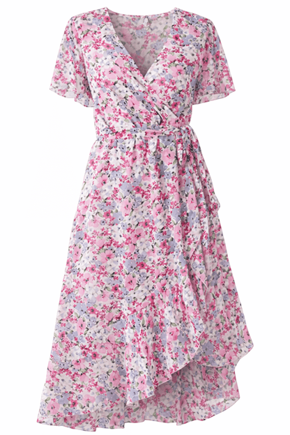 Midi-jurk met bloemenprint en overslag, lichtgewicht polyester