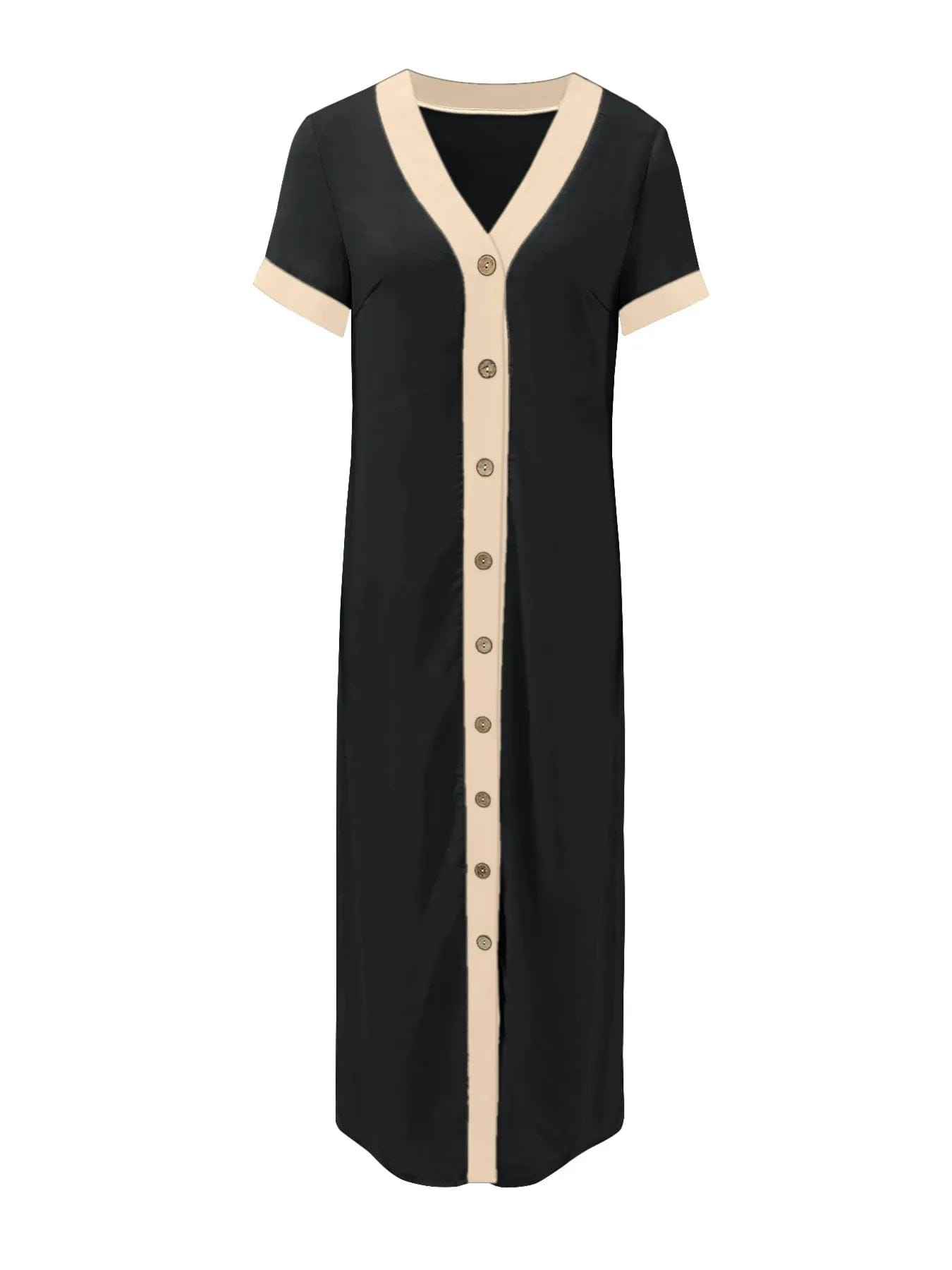 Midi-jurk met knopen en contrastbies