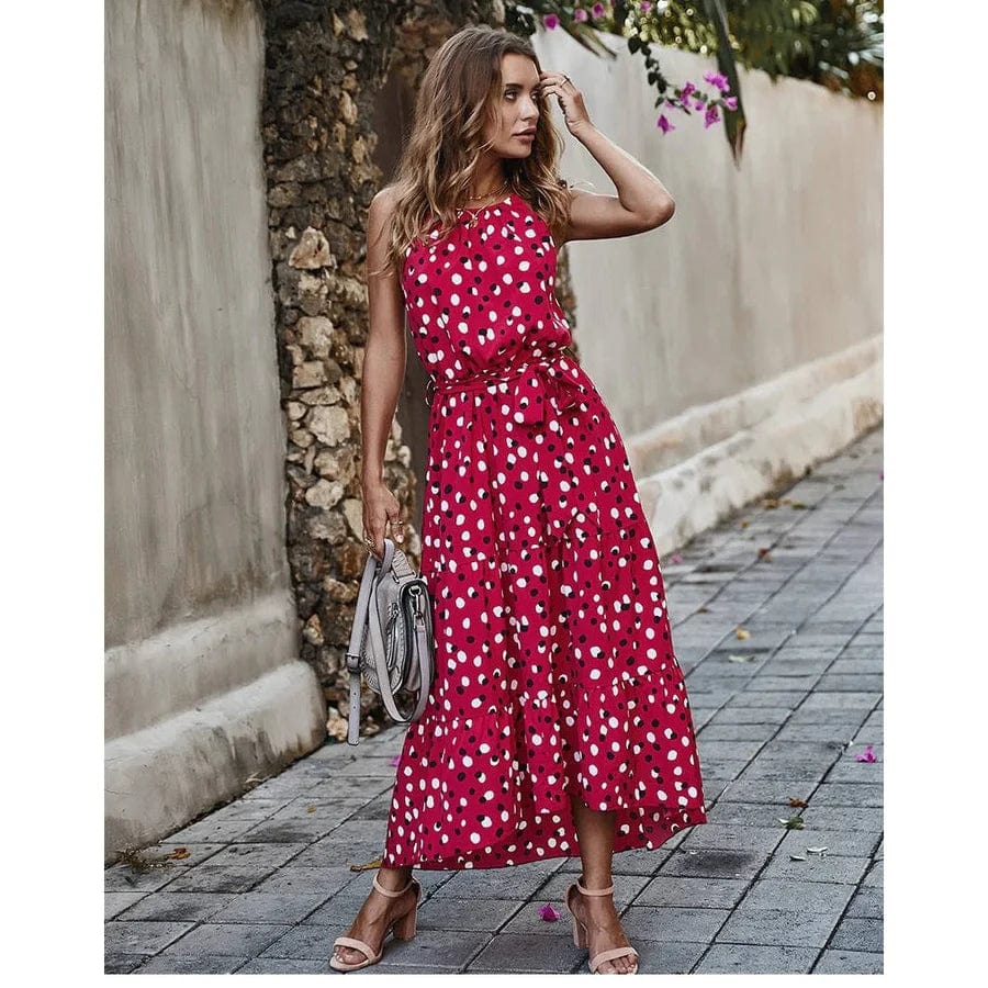 Midi Rood/Roze Boheemse Jurk