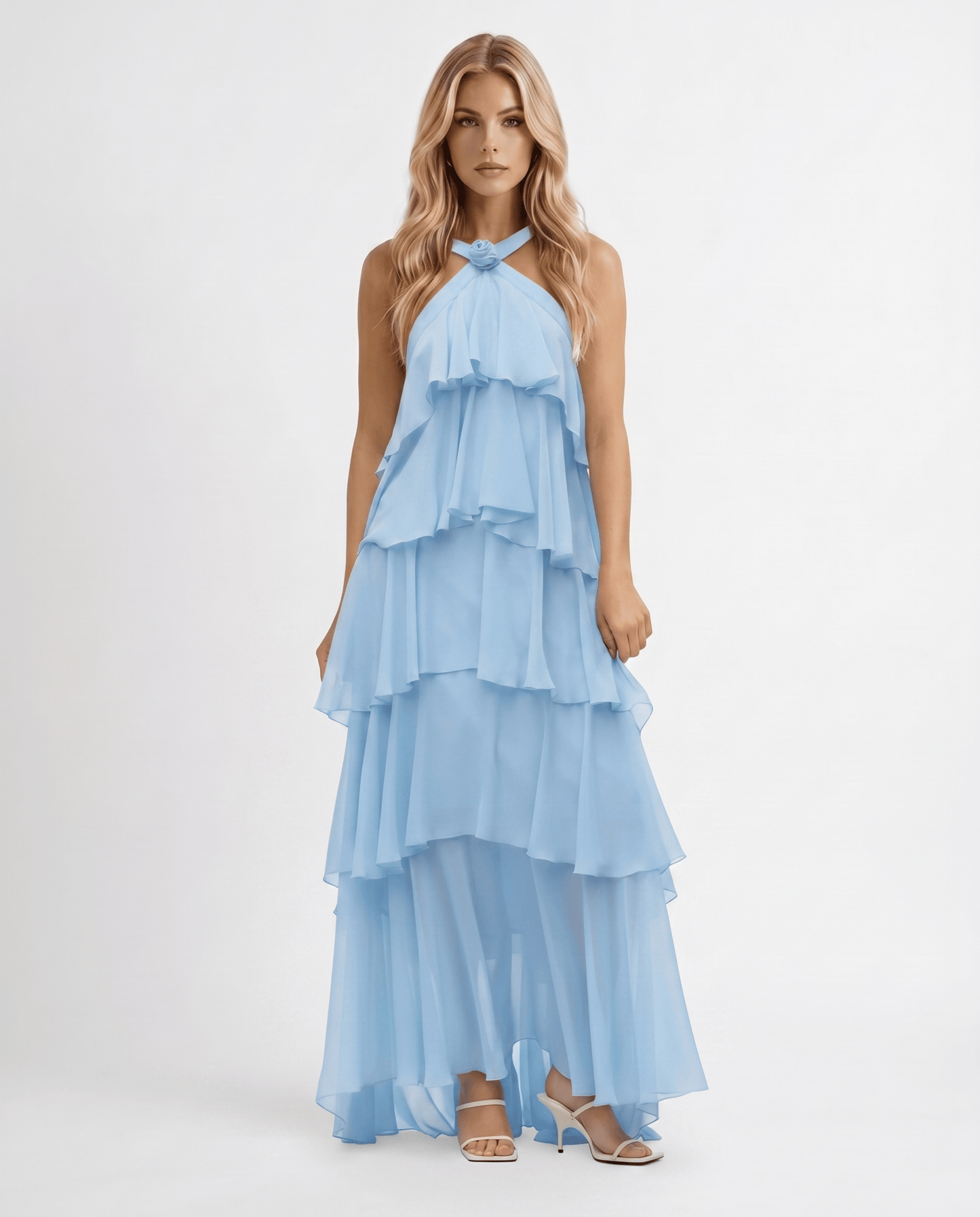 Mouwloze Maxi Jurk met Bloemenprint en Halternek voor Dames