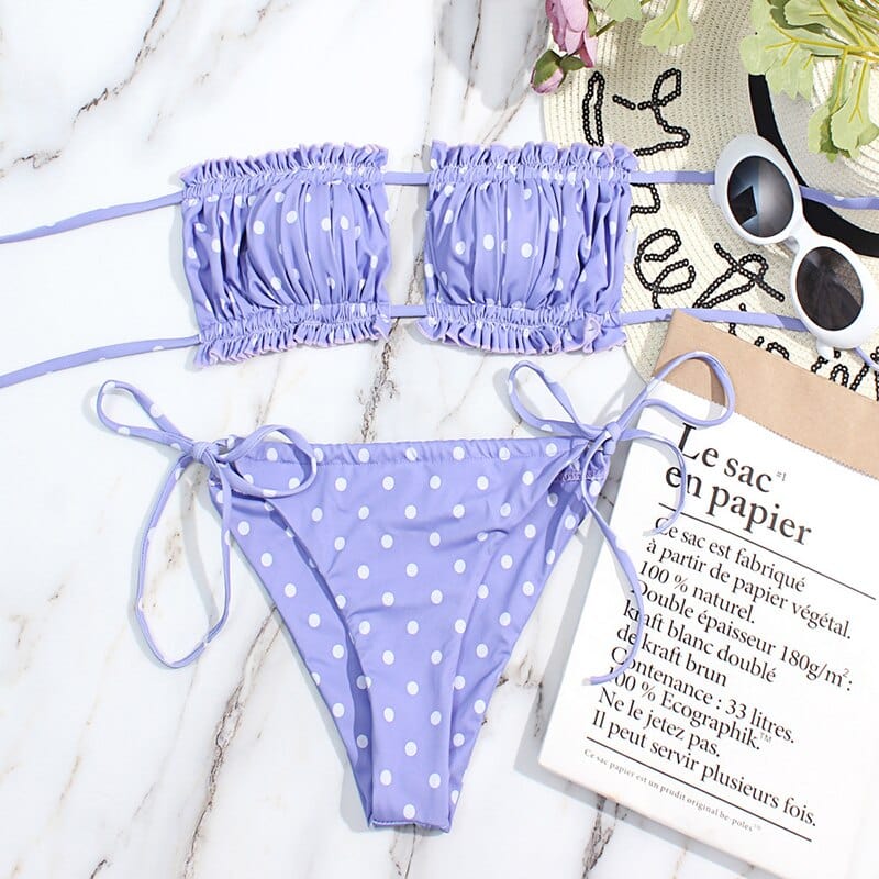 Paarse Ibiza Ruches Bandeau Bikini