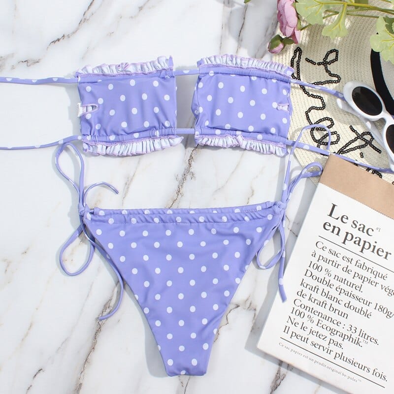 Paarse Ibiza Ruches Bandeau Bikini