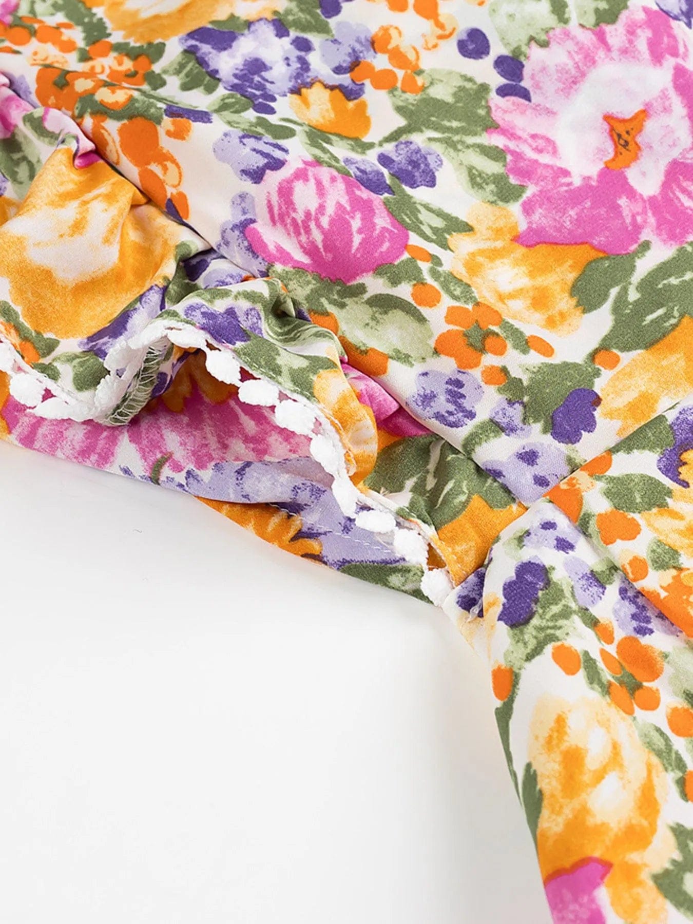 Polyester jurk met bloemenprint en gerimpelde zoom