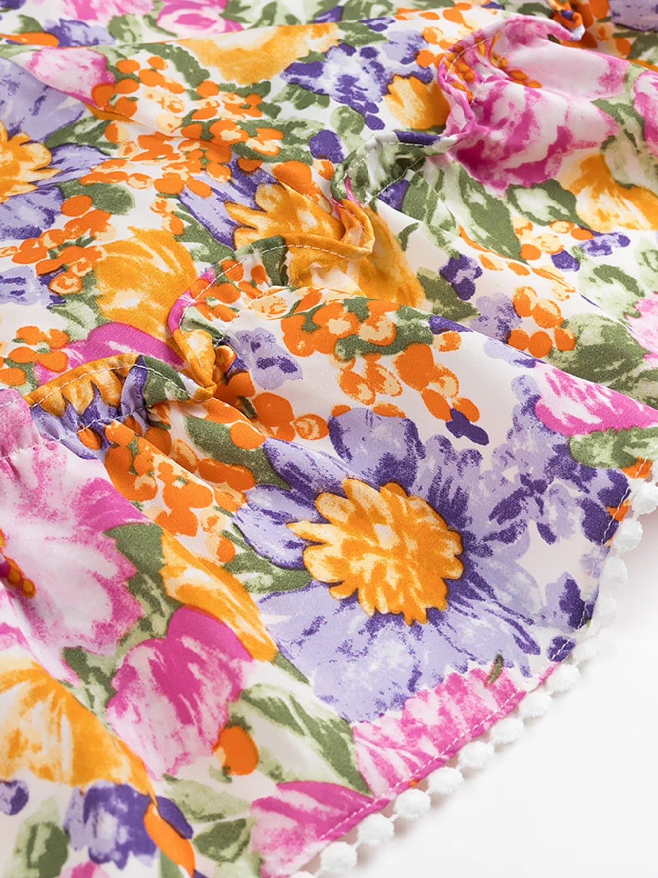 Polyester jurk met bloemenprint en gerimpelde zoom