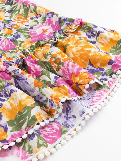 Polyester jurk met bloemenprint en gerimpelde zoom
