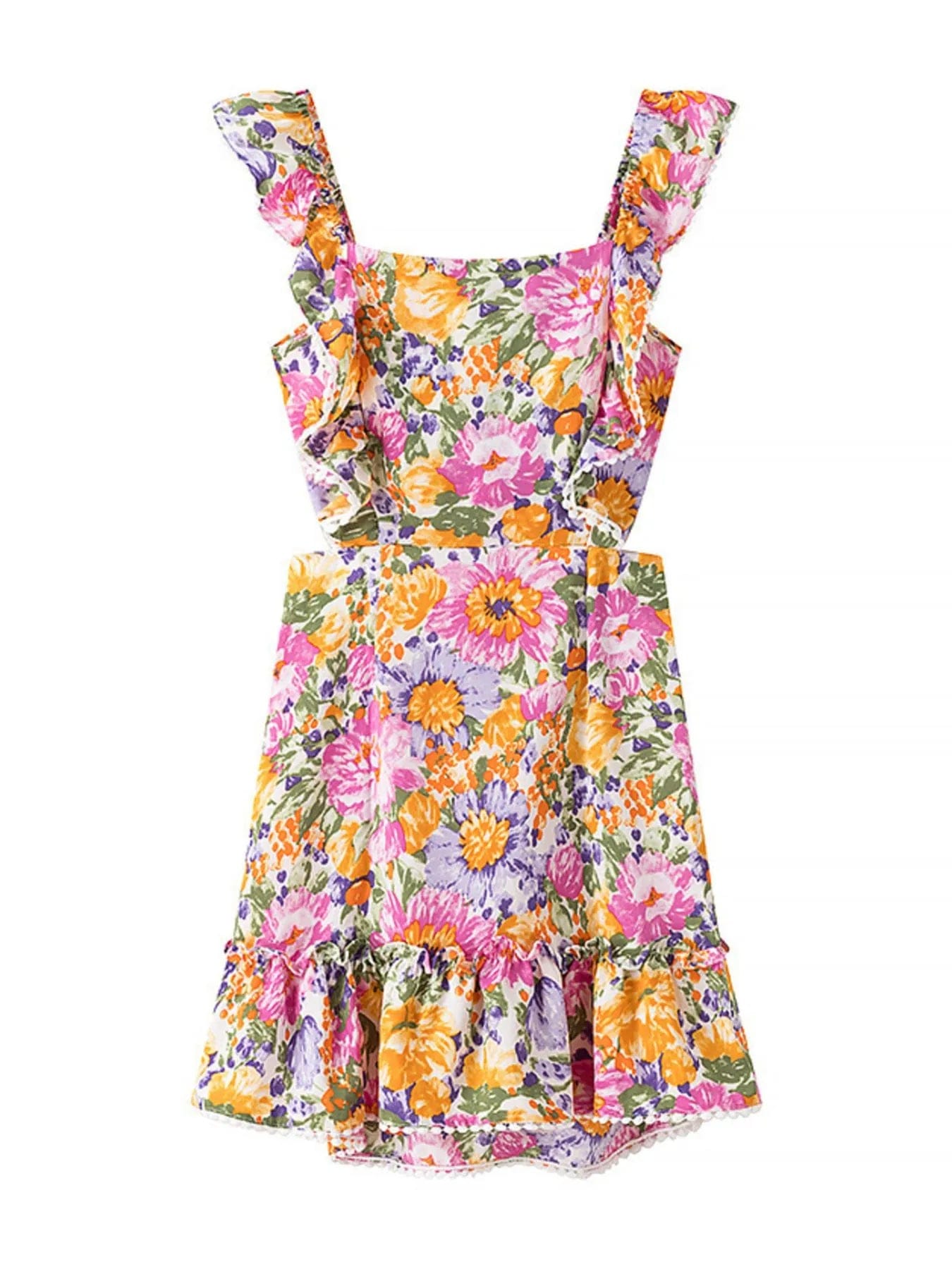 Polyester jurk met bloemenprint en gerimpelde zoom