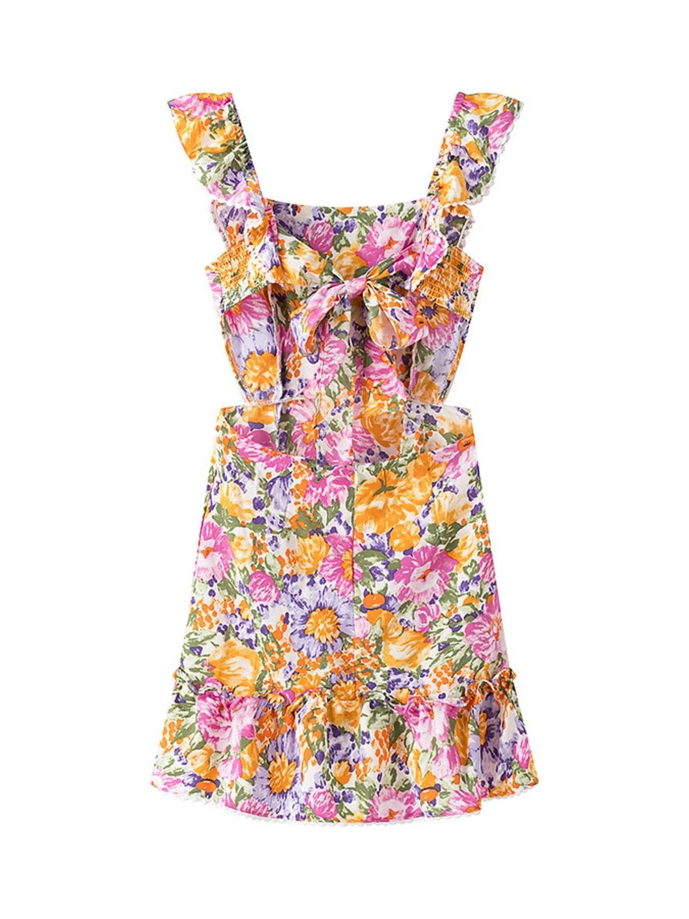 Polyester jurk met bloemenprint en gerimpelde zoom