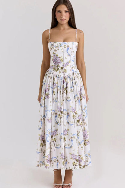 Polyester maxi-jurk met bloemenprint en spaghettibandjes